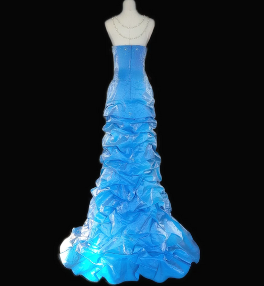 Lovely Strapless Tiered Prom Dress Blue Sequins A-Line Formal Dress GG6881