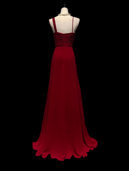 Playful Spaghetti Straps Red Prom Dress Ruffles Floral A-Line Formal Dress GG6882