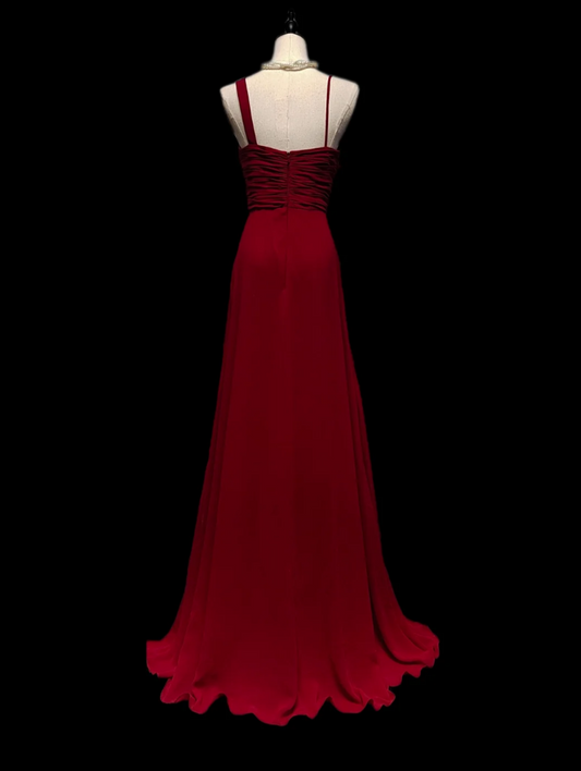 Playful Spaghetti Straps Red Prom Dress Ruffles Floral A-Line Formal Dress GG6882