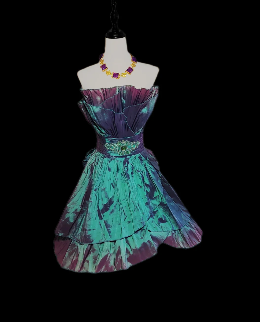 Shine Strapless Purple & Green Homecoming Dress Crystals A-Line Birthday Dress GG6886