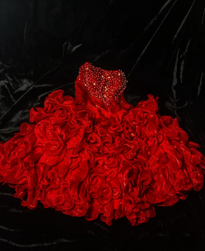 Romantic Strapless Sequins Homecoming Dress Red Ruffled A-Line Birthday Dress GG6891