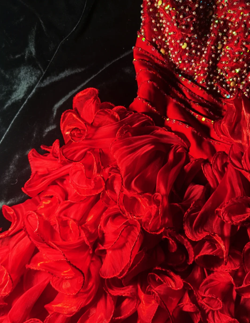 Romantic Strapless Sequins Homecoming Dress Red Ruffled A-Line Birthday Dress GG6891