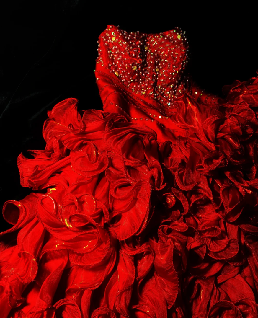Romantic Strapless Sequins Homecoming Dress Red Ruffled A-Line Birthday Dress GG6891