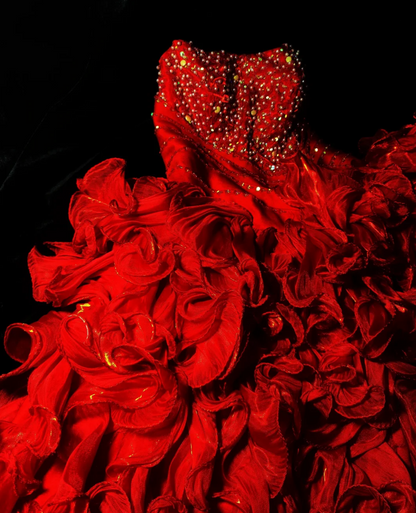 Romantic Strapless Sequins Homecoming Dress Red Ruffled A-Line Birthday Dress GG6891