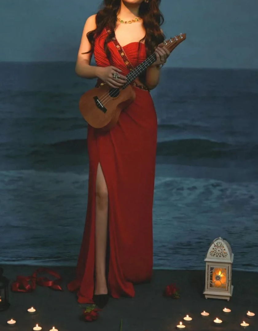 Trendy One Shoulder Red Prom Dress Beaded Slit Mermaid Formal Dress GG6894