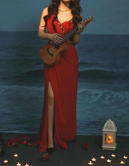 Trendy One Shoulder Red Prom Dress Beaded Slit Mermaid Formal Dress GG6894