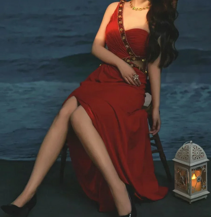 Trendy One Shoulder Red Prom Dress Beaded Slit Mermaid Formal Dress GG6894