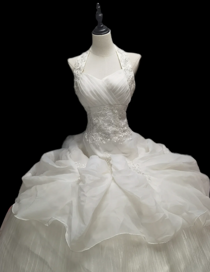 Attractive Halter Neck Wedding Dress Sequins Ruffled A-Line Bridal Dress GG6900