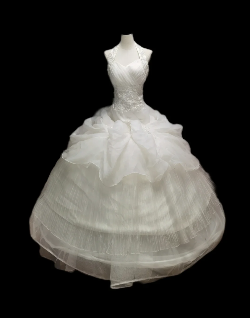 Attractive Halter Neck Wedding Dress Sequins Ruffled A-Line Bridal Dress GG6900