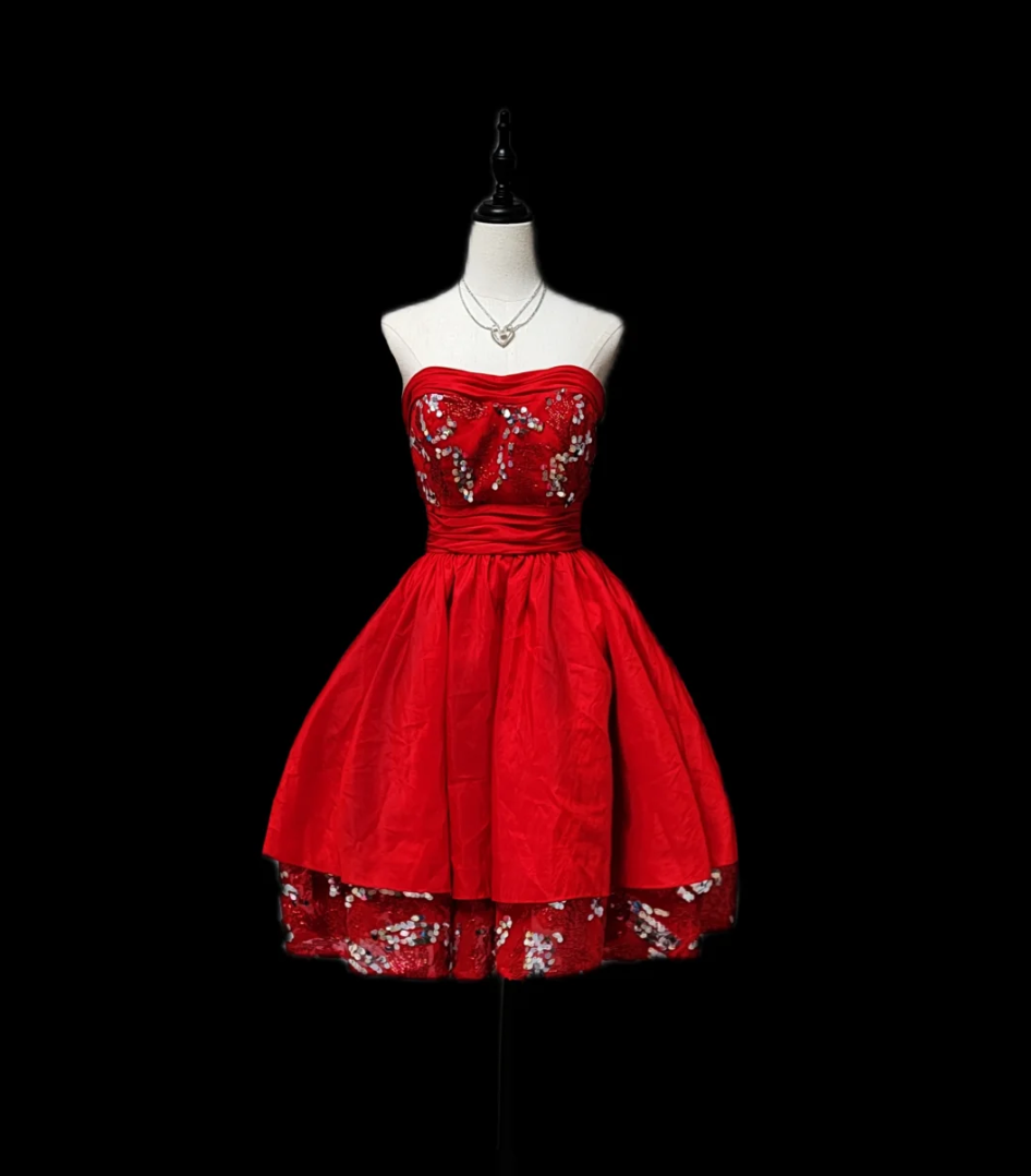 Cute Strapless Red Homecoming Dress Sequins A-Line Birthday Dress GG6901