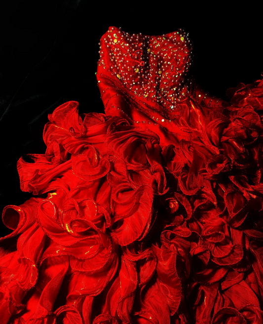 Glam Strapless Red Homecoming Dress Ruffles Beaded A-Line Birthday Dress GG6904