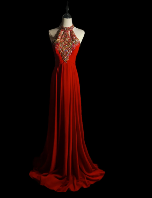 Vintage Halter Neck Prom Dress Crystals A-Line Formal Dress GG6909