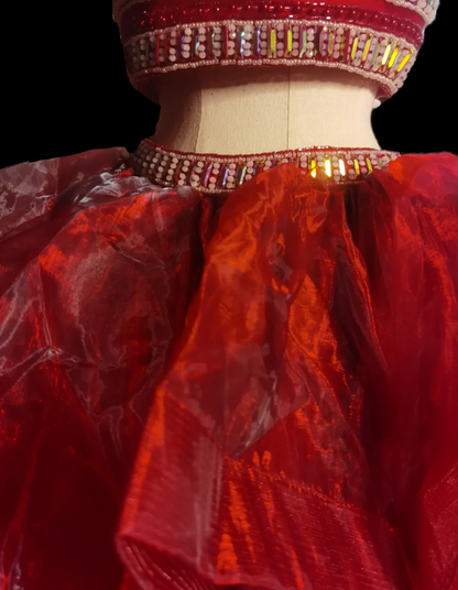 Luxury Jewel Neck Red Prom Dress Beading Two-Piece Ruffles A-Line Formal Dress GG6912