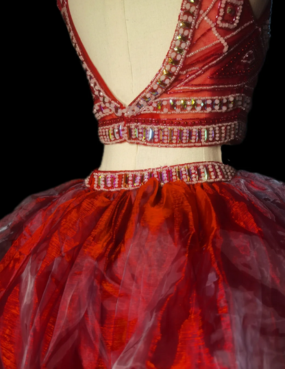 Luxury Jewel Neck Red Prom Dress Beading Two-Piece Ruffles A-Line Formal Dress GG6912