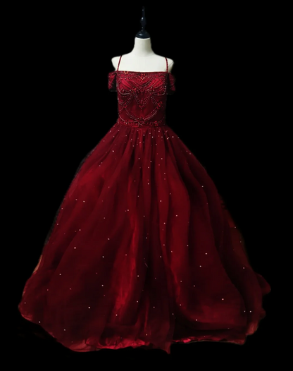 Chic Off-Shoulder Red Prom Dress Beading A-Line Formal Dress GG6918