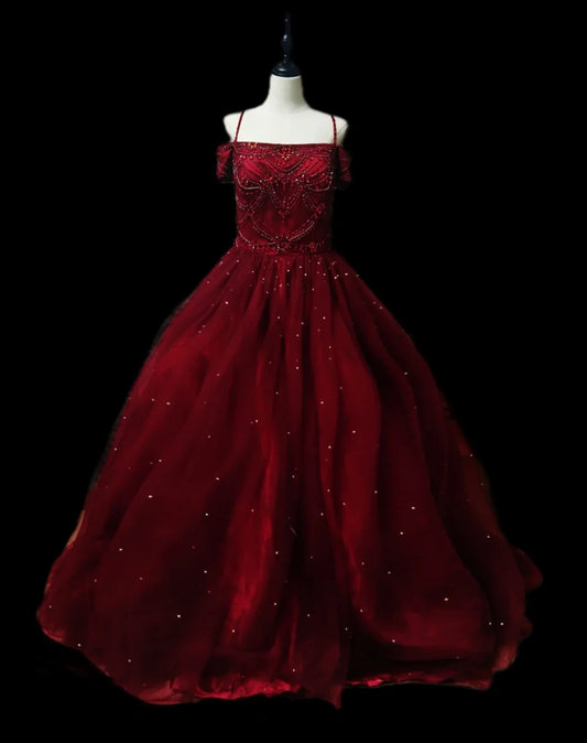 Chic Off-Shoulder Red Prom Dress Beading A-Line Formal Dress GG6918
