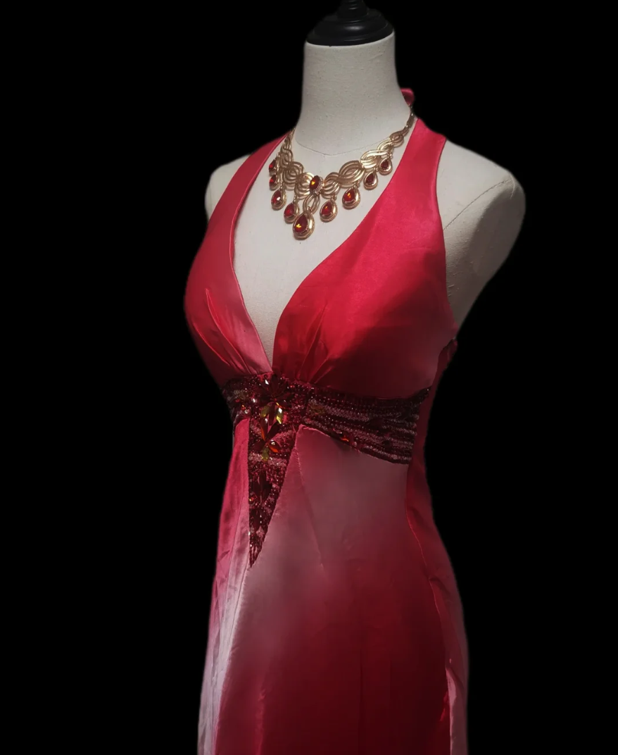 Trendy Halter Neck Red Prom Dress Rhinestones Sequins Mermaid Formal Dress GG6920