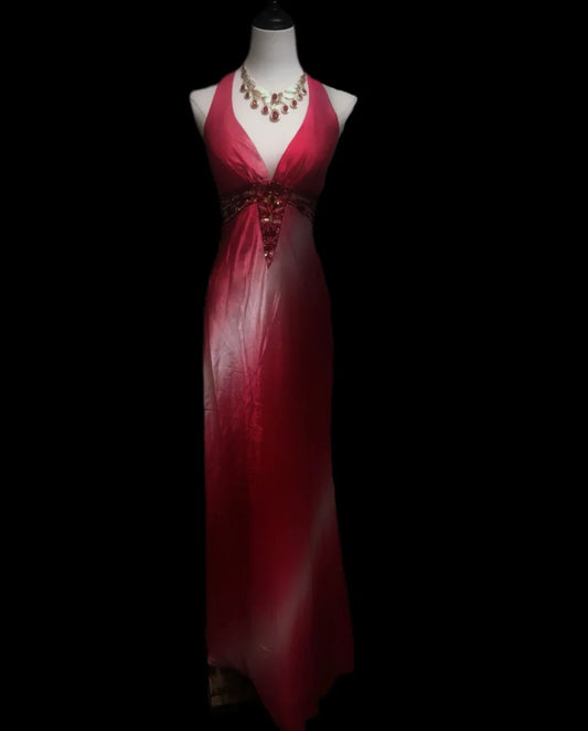 Trendy Halter Neck Red Prom Dress Rhinestones Sequins Mermaid Formal Dress GG6920