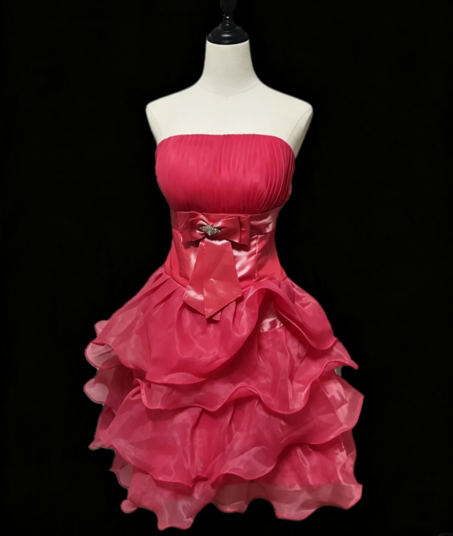 Sweet Strapless Pink Homecoming Dress Bow Ruffled A-Line Birthday Dress GG6922