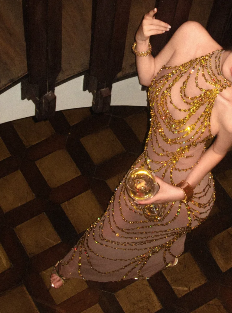 Trendy Halter Neck Gold Prom Dress Sequins Mermaid Formal Dress GG6929