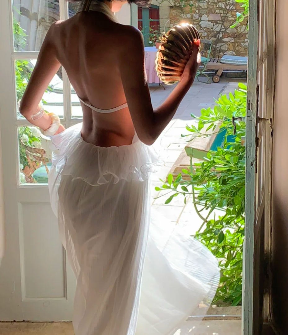 Graceful Halter Neck White Prom Dress Ruffles Backless A-Line Formal Dress GG6936