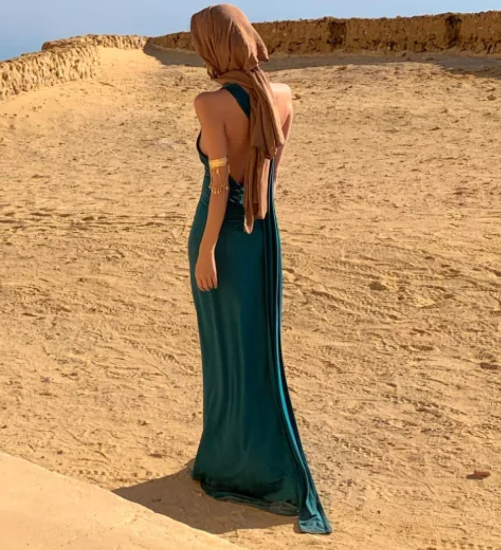 Retro One Shoulder Prom Dress Dark Green Mermaid Formal Dress GG6937