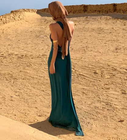Retro One Shoulder Prom Dress Dark Green Mermaid Formal Dress GG6937
