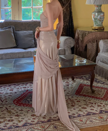 Glam Strapless Prom Dress Beige Sequins Mermaid Formal Dress GG6938