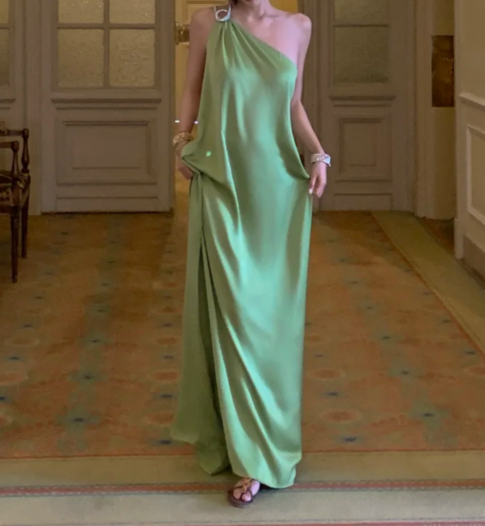 Romantic One Shoulder Prom Dress Green A-Line Formal Dress GG6942