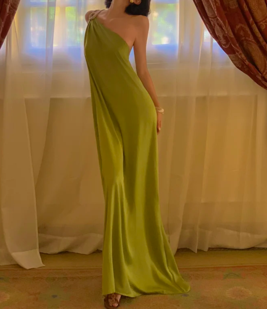 Romantic One Shoulder Prom Dress Green A-Line Formal Dress GG6942