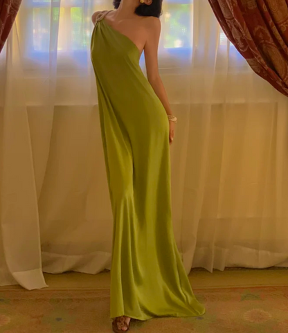 Romantic One Shoulder Prom Dress Green A-Line Formal Dress GG6942