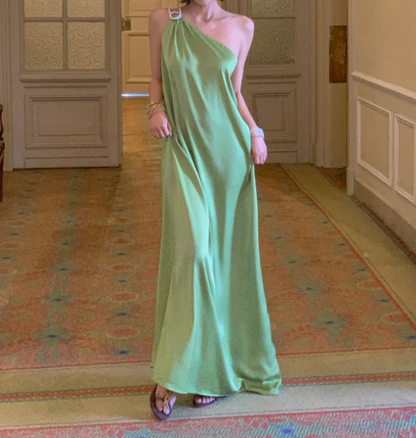 Romantic One Shoulder Prom Dress Green A-Line Formal Dress GG6942
