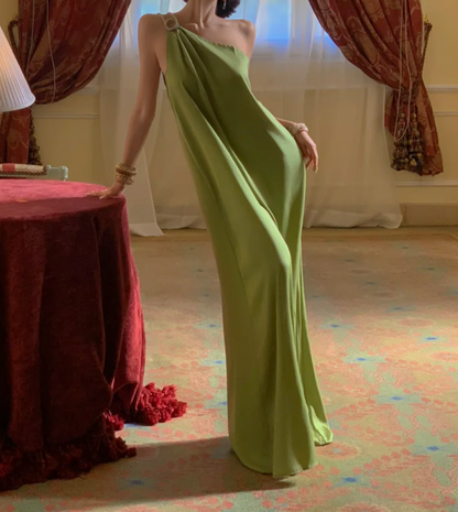 Romantic One Shoulder Prom Dress Green A-Line Formal Dress GG6942