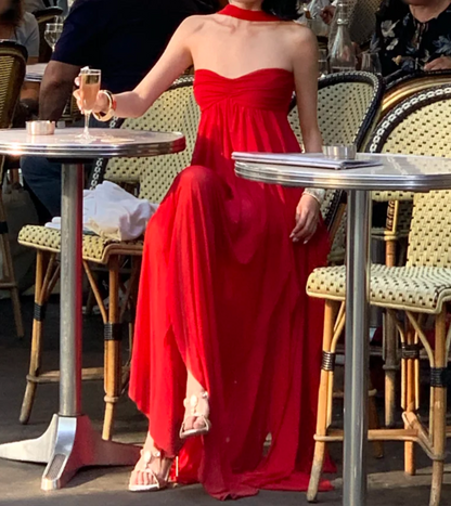Playful Strapless Red Prom Dress With Scarf A-Line Formal Dress GG6958