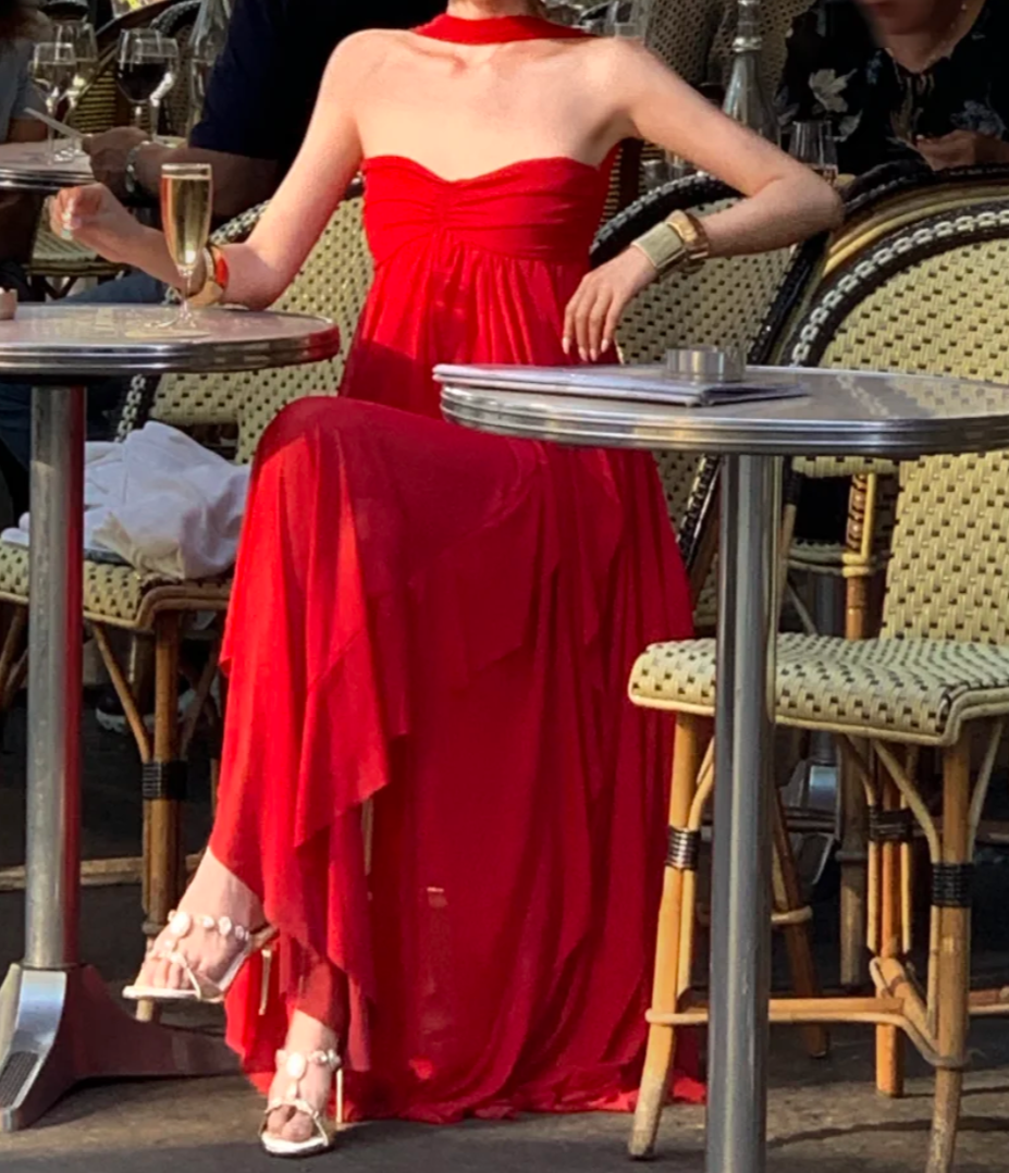 Playful Strapless Red Prom Dress With Scarf A-Line Formal Dress GG6958