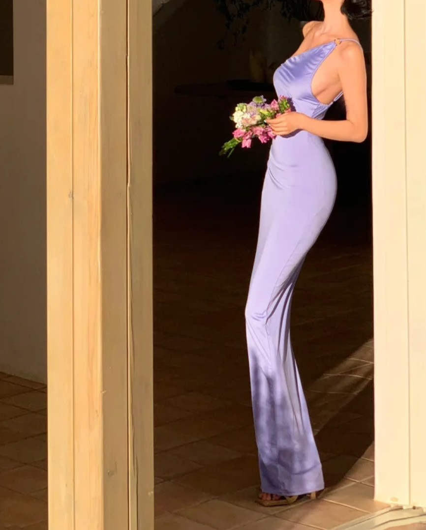 Chic One Shoulder Prom Dress With Shawl Purple Mermaid Formal Dress GG6964