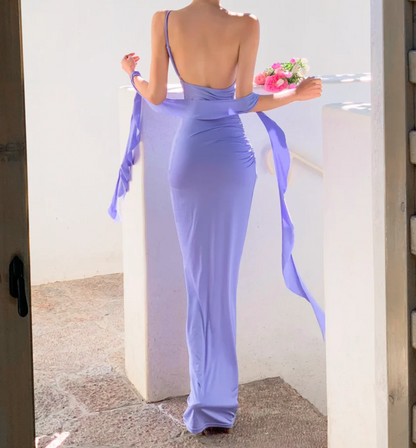 Chic One Shoulder Prom Dress With Shawl Purple Mermaid Formal Dress GG6964