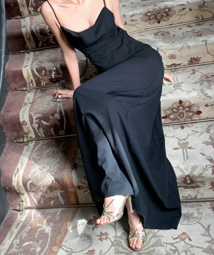 Chic Spaghetti Strap Black Prom Dress Backless Mermaid Formal Dress GG6968