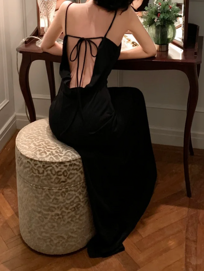 Chic Spaghetti Strap Black Prom Dress Backless Mermaid Formal Dress GG6968