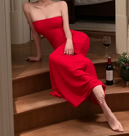Alluring Strapless Prom Dress Red Mermaid Formal Dress GG6971