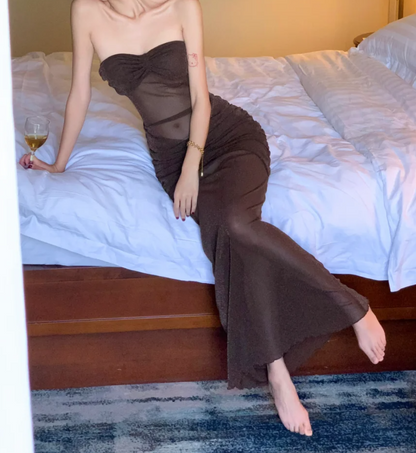 Elegant Strapless Sequins Prom Dress Brown Mermaid Formal Dress GG6973