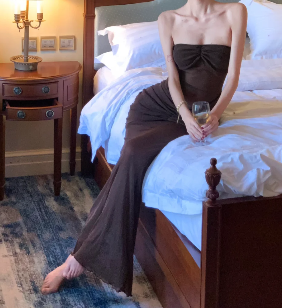 Elegant Strapless Sequins Prom Dress Brown Mermaid Formal Dress GG6973
