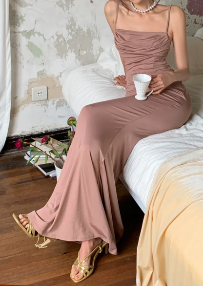 Vintage Spaghetti Strap Prom Dress Pink Mermaid Formal Dress GG6984