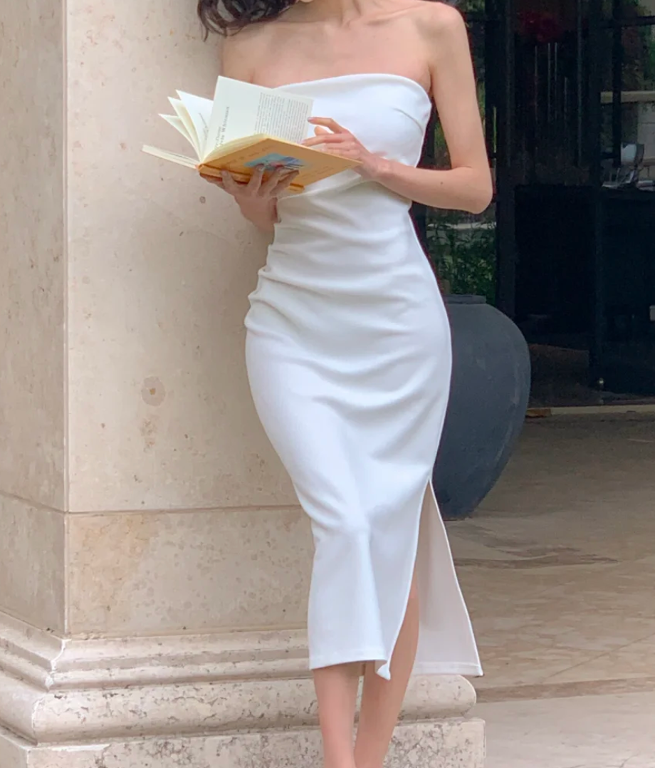 Simple Strapless Wedding Dress Satin Sheath Bridal Dress GG6989