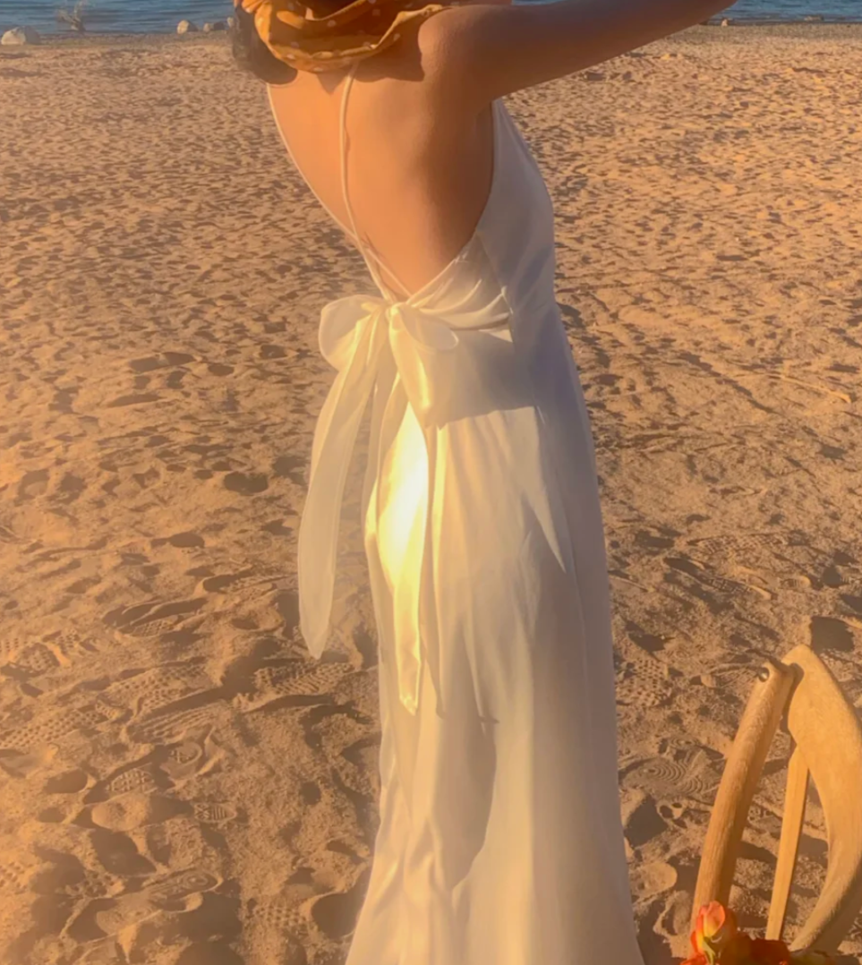 Glam Spaghetti Strap Prom Dress White Satin A-Line Formal Dress GG6996