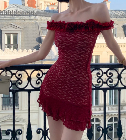 Charming Off-Shoulder Homecoming Dress Lace Ruffles Sheath Birthday Dress GG7002