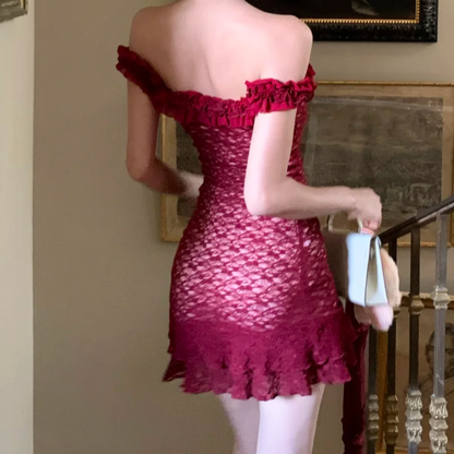 Charming Off-Shoulder Homecoming Dress Lace Ruffles Sheath Birthday Dress GG7002