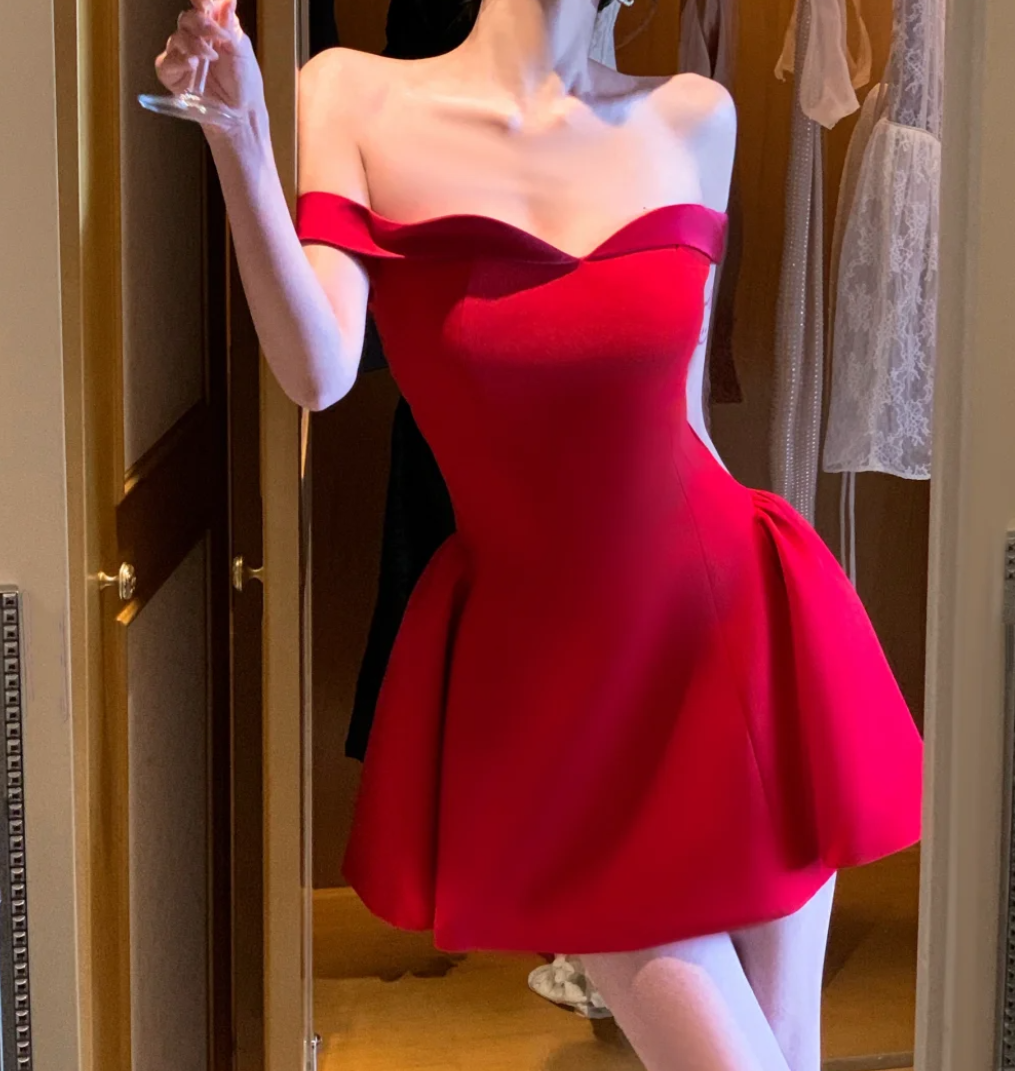 Chic Off-Shoulder Red Homecoming Dress A-Line Birthday Dress GG7006