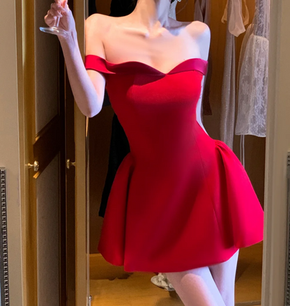 Chic Off-Shoulder Red Homecoming Dress A-Line Birthday Dress GG7006