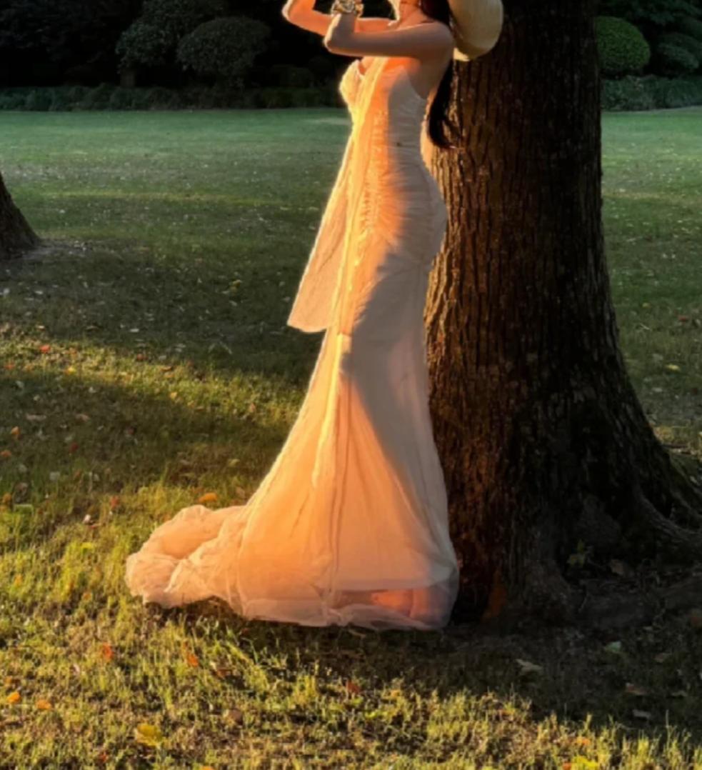 Adorable Strapless Pink Prom Dress With Scarf Tulle Mermaid Formal Dress GG7011